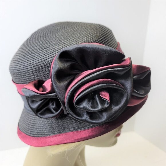 Dress Hat Adjustable in Red and Black with Satin Flower Rosette One Size - Picture 9 of 15